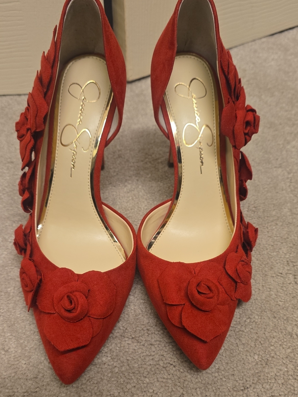 Jessica Simpson Red Suede Floral Slingback Heels [8.5M]